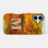 抽象的な秋の湖のモノグラムイニシャル iPhone 16ケース (裏面横)