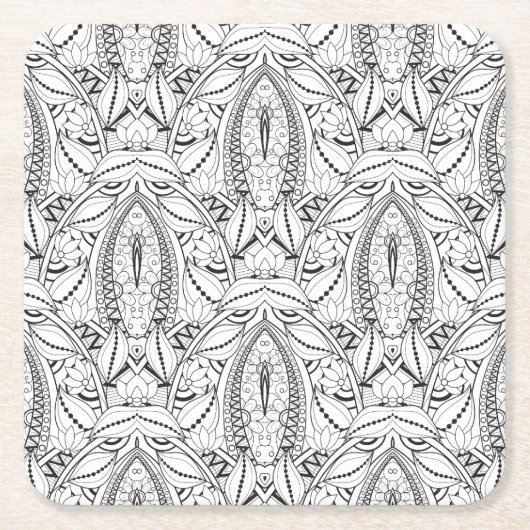 抽象的な種族の落書き スクエアペーパーコースター (正面)