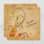 抽象的な紅葉、つる植物の結婚式招待状 招待状 (正面/裏面)