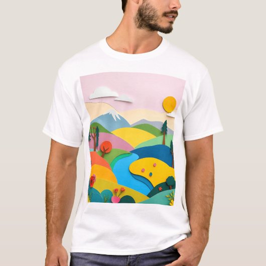 抽象的な紙のコラージュ風景 Tシャツ (正面)