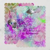 抽象的な紫とピンクと青の波と貝殻、輝き 招待状 (正面/裏面)