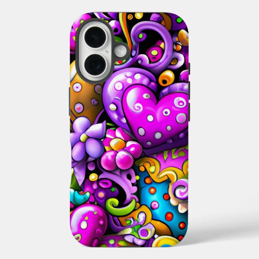 抽象的な紫のハートと花 Case-Mate iPhoneケース (裏面)