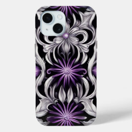 抽象的な紫の花の芸術 iPhone 15ケース