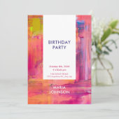 抽象的な紫ピンクの絵 招待状 (スタンド正面)