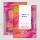 抽象的な紫ピンクの絵 招待状 (正面/裏面)
