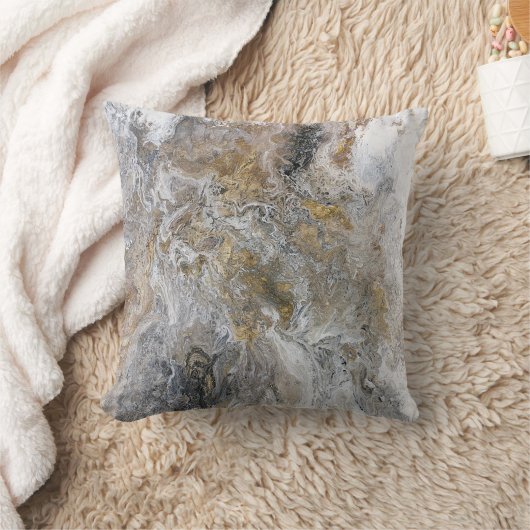 抽象的な絵画の灰色の黒い金ゴールドの白のアートワーク クッション (ブランケット)
