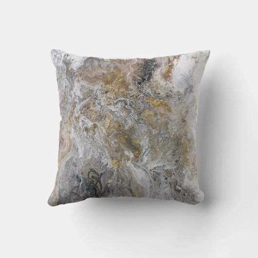 抽象的な絵画の灰色の黒い金ゴールドの白のアートワーク クッション (裏面)