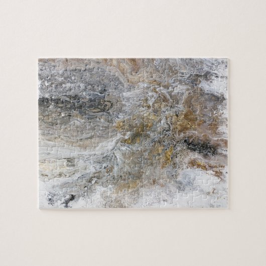 抽象的な絵画の灰色の黒い金ゴールドの白のアートワーク ジグソーパズル (横)