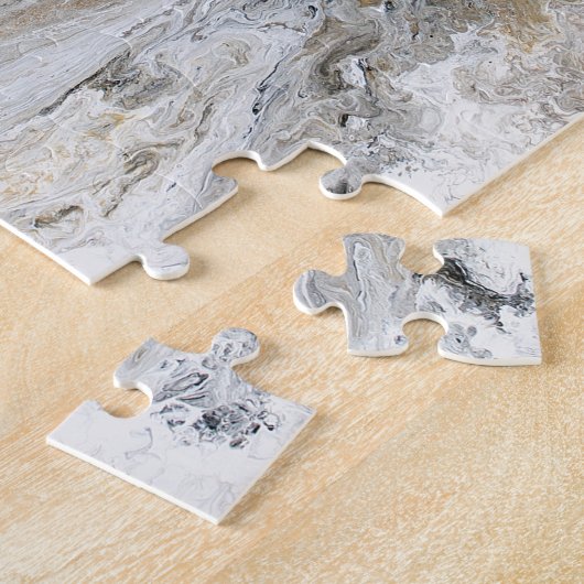 抽象的な絵画の灰色の黒い金ゴールドの白のアートワーク ジグソーパズル (側面)