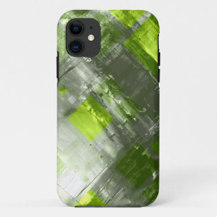 抽象的な絵画 の緑の灰色の正方形 iPhone 11 ケース