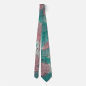 抽象的な緑およびピンクの様式化された花の芸術 ネクタイ (裏面)
