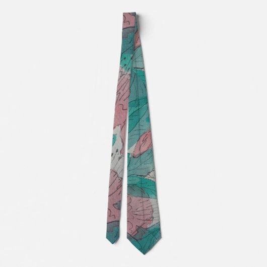 抽象的な緑およびピンクの様式化された花の芸術 ネクタイ (裏面)