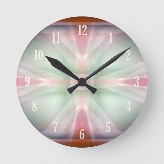 抽象的な緑および赤いパターン ラウンド壁時計 (正面)