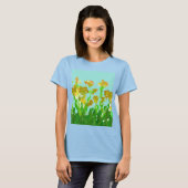 抽象的な緑と金の花柄の女性用ベーシックTシャツ Tシャツ (正面フル)