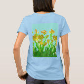 抽象的な緑と金の花柄の女性用ベーシックTシャツ Tシャツ (裏面)