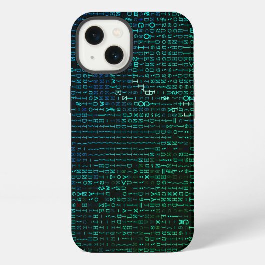 抽象的な緑と青のマトリックスデジタル iPhoneケース (裏面)