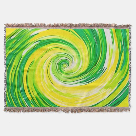 抽象的な緑と黄色のスパイラルアート スローブランケット (正面)