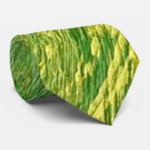 抽象的な緑と黄色の斜めストライプ ネクタイ