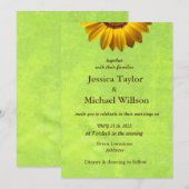 抽象的な緑のモノグラムに黄色の花 招待状 (正面/裏面)