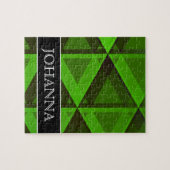 抽象的な緑の三角形パターン + 名前をカスタムする ジグソーパズル (横)