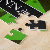抽象的な緑の三角形パターン + 名前をカスタムする ジグソーパズル (側面)