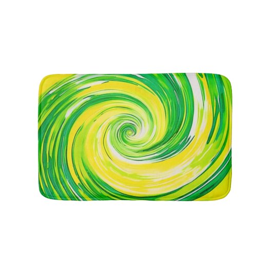 抽象的な緑黄色のスパイラルアート バスマット (正面)