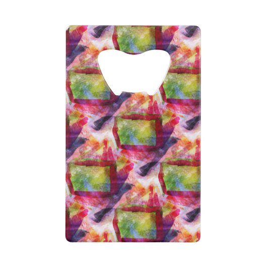 抽象的な緑、赤い壁紙 クレジットカード栓抜き (正面)