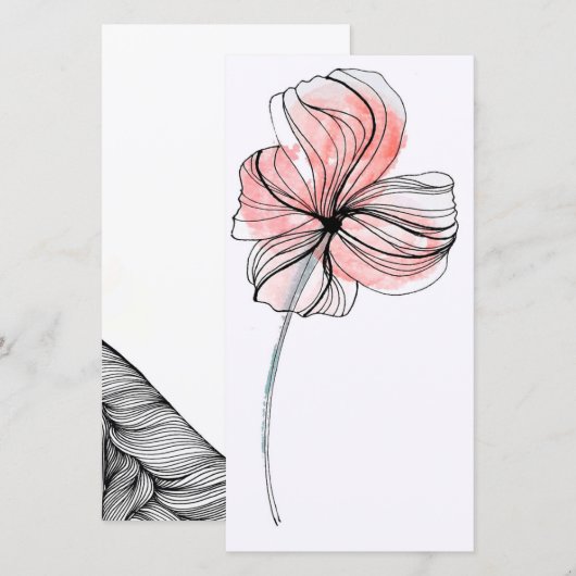 抽象的な線が描かれたデリケートな花のアドバイスカード (正面/裏面)