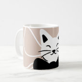 抽象的な線と黒白の可愛い猫 コーヒーマグカップ (正面左)
