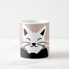 抽象的な線と黒白の可愛い猫 コーヒーマグカップ