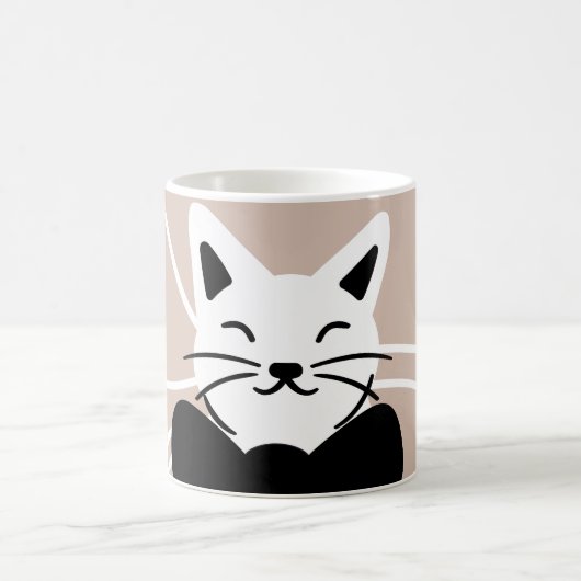 抽象的な線と黒白の可愛い猫 コーヒーマグカップ (中央)