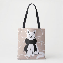 抽象的な線と黒白の猫 トートバッグ