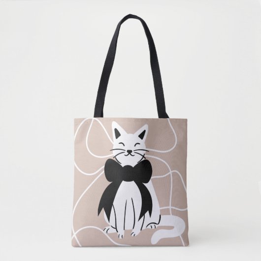 抽象的な線と黒白の猫 トートバッグ (正面)