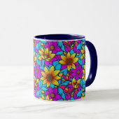 抽象的な線の芸術と花柄 10 - マグカップ (正面右)