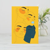 抽象的な線画プリント、重なり合う4つの顔 (スタンド正面)