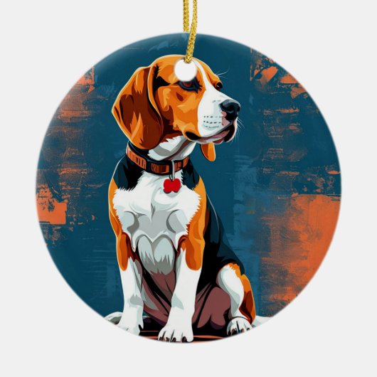 抽象的な背景のビーグル犬 セラミックオーナメント (正面)