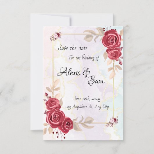 抽象的な色合いのバーガンディカラーテーマ 招待状 (正面)