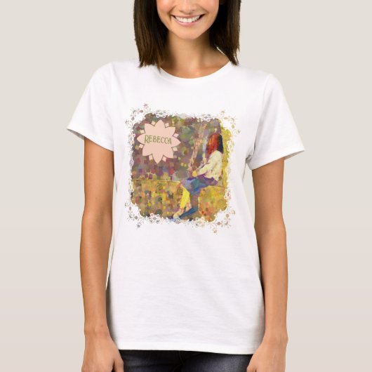 抽象的な色彩幾何学の壁画に佇む夢見る少女 Tシャツ (正面)