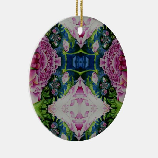 抽象的な芍薬の水彩画、ボヘミアンレトロ セラミックオーナメント (右)