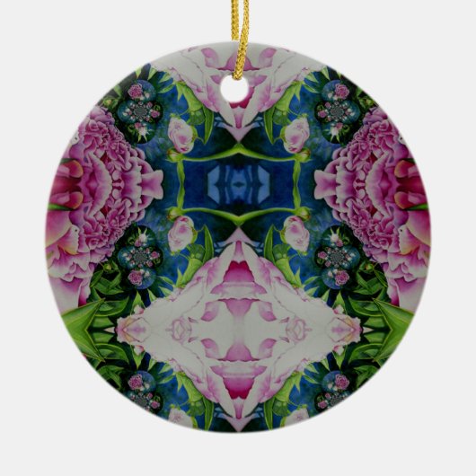 抽象的な芍薬の水彩画、ボヘミアンレトロ セラミックオーナメント (正面)