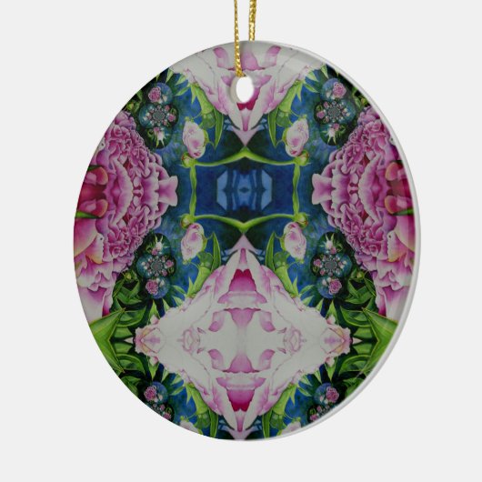 抽象的な芍薬の水彩画、ボヘミアンレトロ セラミックオーナメント (左)