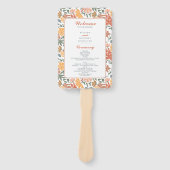 抽象的な花と鳥のミッドセンチュリーウェディングプログラム ハンドファン (正面)