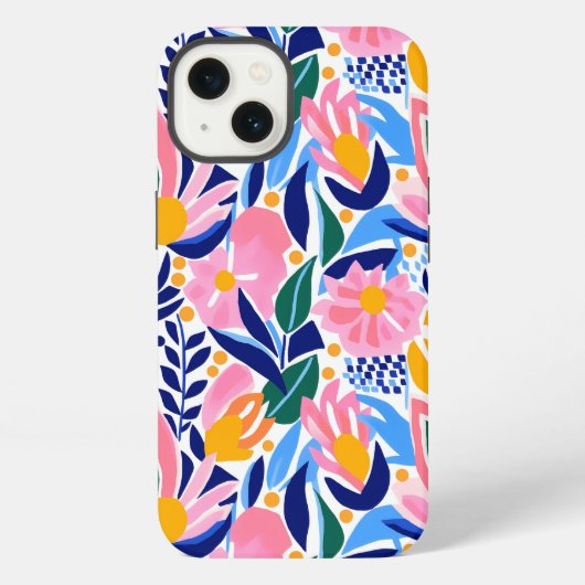 抽象的な花のカラフルな楽しいパターン iPhoneケース (裏面)