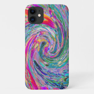 抽象的な花のサイケデリックな虹色の色彩の波 iPhone 11 ケース