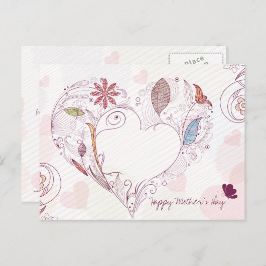 抽象的な花のハートの幸せな母の日の郵便はがき シーズンポストカード (正面/裏面)