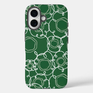 抽象的な花のマトリックス (ダークグリーン) ファインアート iPhone 16ケース