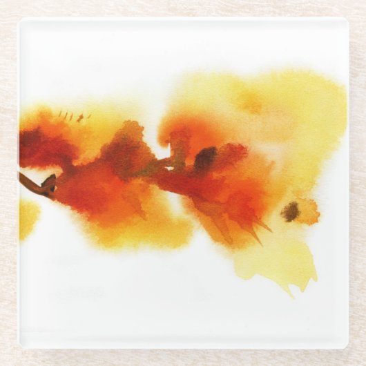 抽象的な花の水彩画の絵画2 ガラスコースター (正面)