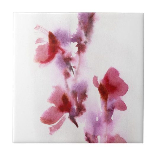 抽象的な花の水彩画の絵画3 タイル (正面)