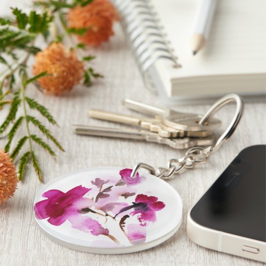 抽象的な花の水彩画の絵画4 キーホルダー (正面右)