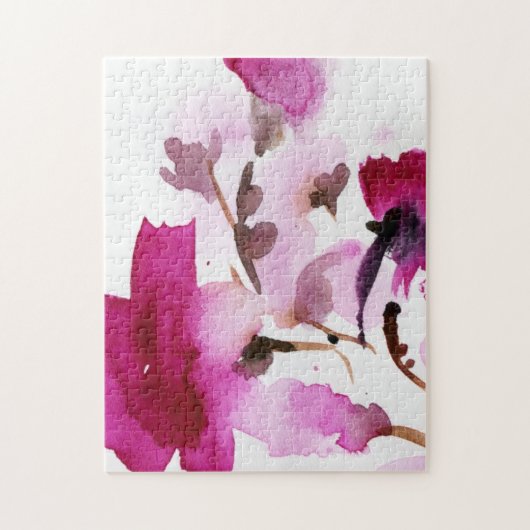 抽象的な花の水彩画の絵画4 ジグソーパズル (縦)